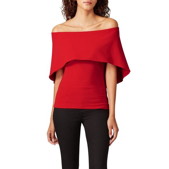 NICOLE MILLER Red Off-Shoulder Cape Sleeve Structured Top size Extra Small - Picture 1 of 14